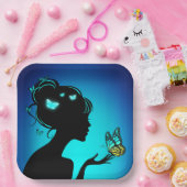 Assiettes En Carton La femme papillons bleues (Fête)