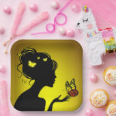 Assiettes En Carton La femme papillons jaunes (Fête)