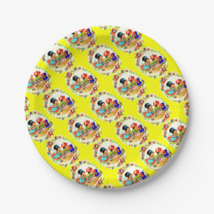 Assiettes En Carton la fille et le garçon et le chaton et le chiot