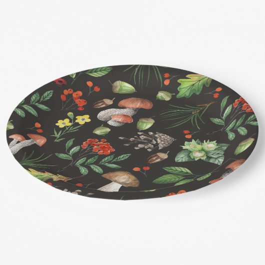 Assiettes En Carton La forêt d'aquarelle laisse à des champignons des (Angle)