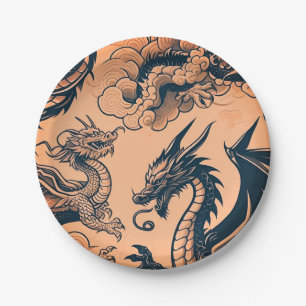 Assiettes En Carton La guerre des dragons Cieux orange