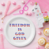 Assiettes En Carton La liberté est Dieu donné, blanc rouge et bleu (Fête)