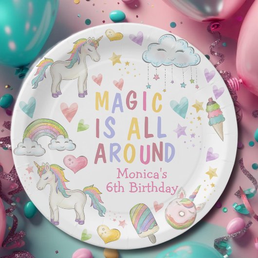 Assiettes En Carton La magie est tout autour pastel unicorn anniversai