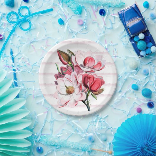 Assiettes En Carton La magnolia rose fleurit les plaques à papier 7" (Fête)