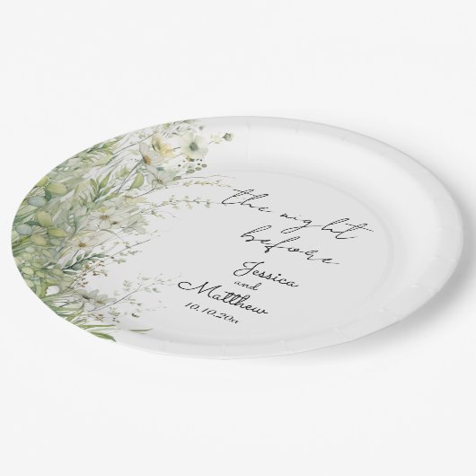 Assiettes En Carton La nuit avant Dusty Sage Green Flowers Mariage (Angle)