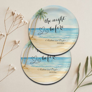Assiettes En Carton La nuit d'avant plage et palmiers Mariage