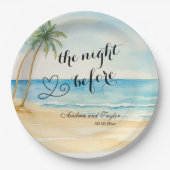 Assiettes En Carton La nuit d'avant plage et palmiers Mariage (Devant)