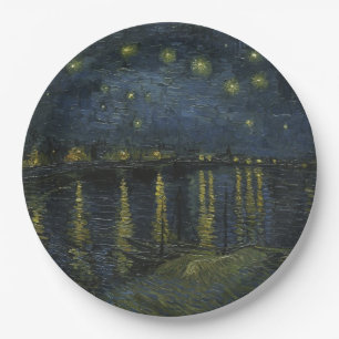 Assiettes En Carton La Nuit étoilée sur le Rhône, peinture à l'huile V