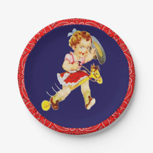 Assiettes En Carton La Petite Cowgirl Du Parti Occidental Sur Le Stick