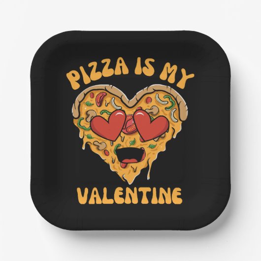 Assiettes En Carton La pizza est ma Saint Valentin (Recto)
