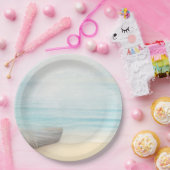 Assiettes En Carton La plage côtière avec un bateau de pêche (Fête)