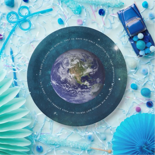 Assiettes En Carton La planète Terre dans l'espace Christian Jean 3:16 (Fête)