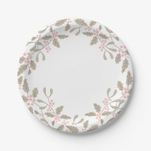 Assiettes En Carton La plaque à papier de guirlande de houx et de gui