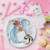 ASSIETTES EN CARTON LA SÉRÉNADE HIVERNALE DE SNOWMAN ET PENGUIN (Fête)