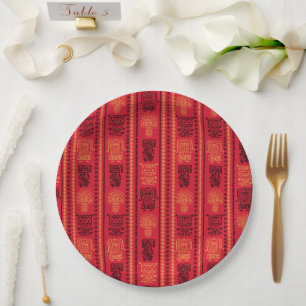 Assiettes En Carton La tribu ethnique des Motifs autochtones rouges La