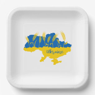 Assiettes En Carton La typographie ukrainienne et l'oreille au blé sur