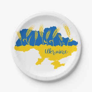 Assiettes En Carton La typographie ukrainienne et l'oreille au blé sur
