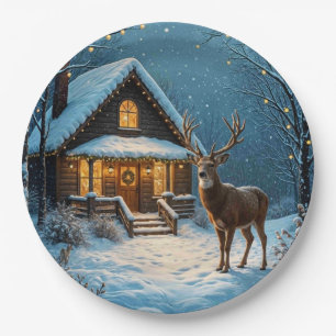 Assiettes En Carton La visite de Noël enneigée de Big Buck