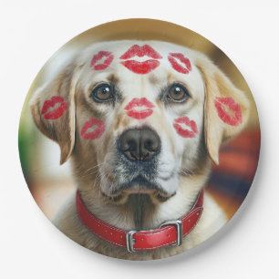 Assiettes En Carton Labrador Retriever Avec Bisous Au Rouge à Lèvres