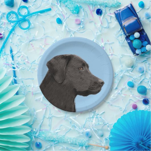 Assiettes En Carton Labrador Retriever Black Peinture Original Chien A (Fête)