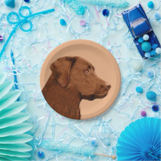 Assiettes En Carton Labrador Retriever (Chocolat) Peinture - Chien Art (Fête)