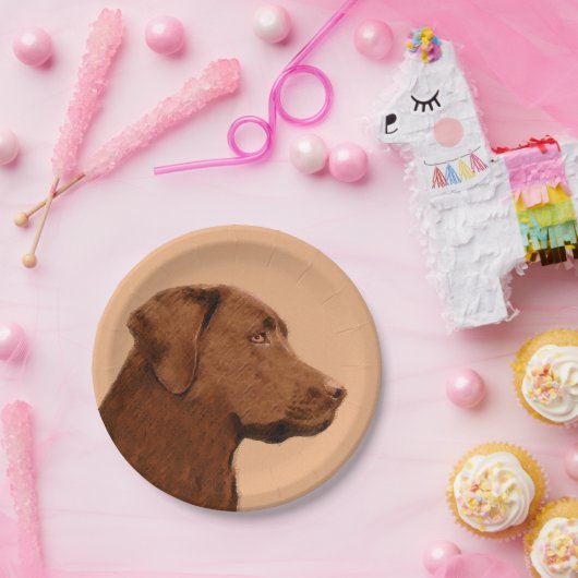 Assiettes En Carton Labrador Retriever (Chocolat) Peinture - Chien Art (Fête)