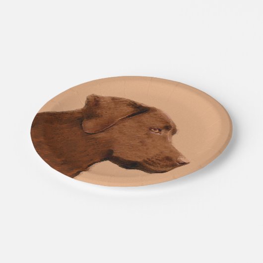 Assiettes En Carton Labrador Retriever (Chocolat) Peinture - Chien Art (Angle)