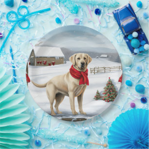 Assiettes En Carton Labrador Retriever Dog in Snow Christmas