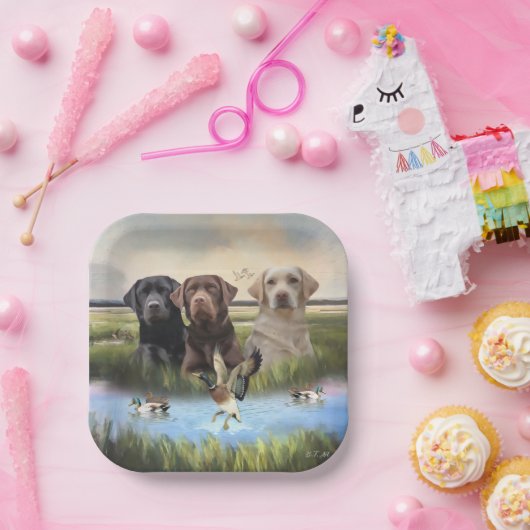 Assiettes En Carton Labrador Retrievers, (Chasse aux chiens) (Fête)
