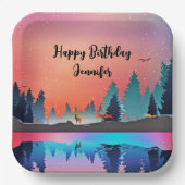 Assiettes En Carton Lac d'hiver pittoresque avec Anniversaire des Cerf (Recto)