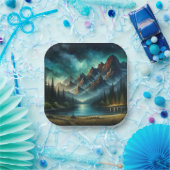 Assiettes En Carton Lac Mountain/cabine sous les étoiles (Fête)