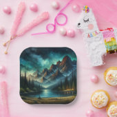 Assiettes En Carton Lac Mountain/cabine sous les étoiles (Fête)