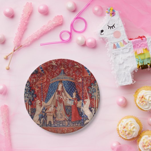 Assiettes En Carton Lady and Unicorn Medieval Tapestry Desire (Fête)