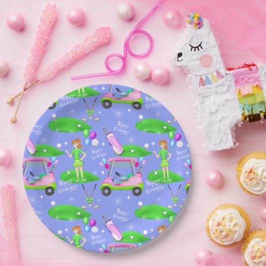 Assiettes En Carton Lady Golf Thème Joyeux Anniversaire (Fête)