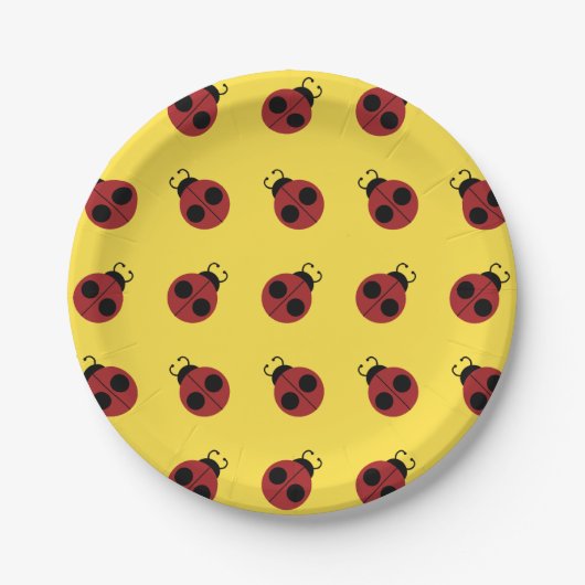 Assiettes En Carton Ladybug 60s rétro cool rouge jaune (Devant)