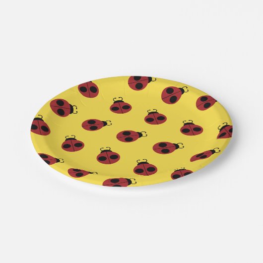 Assiettes En Carton Ladybug 60s rétro cool rouge jaune (Angle)
