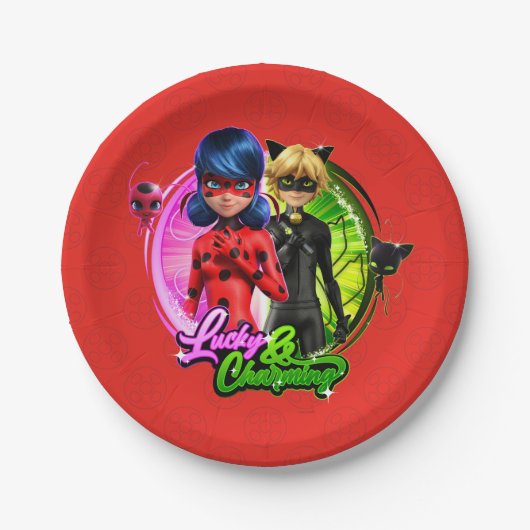 Assiettes En Carton Ladybug & Cat Noir | Lucky & Charming (Devant)