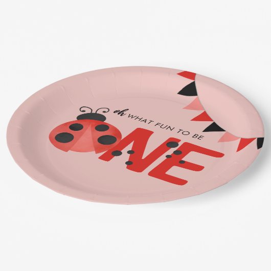 Assiettes En Carton Ladybug sur Saumon clair rose Oh Quel plaisir d'êt (Angle)