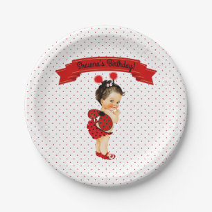 Assiettes En Carton Ladybug thème bébé fille Dots rouges