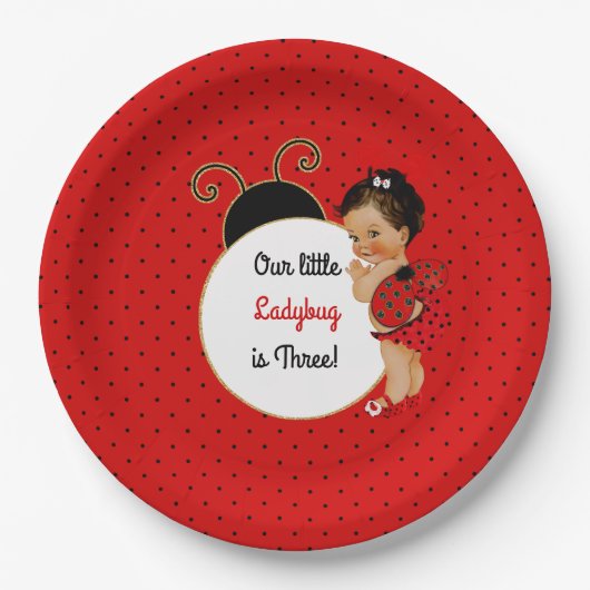 Assiettes En Carton Ladybug thème bébé fille rouge et noire (Devant)