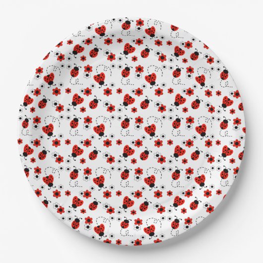 Assiettes En Carton Ladybugs Floral Rouge (Devant)