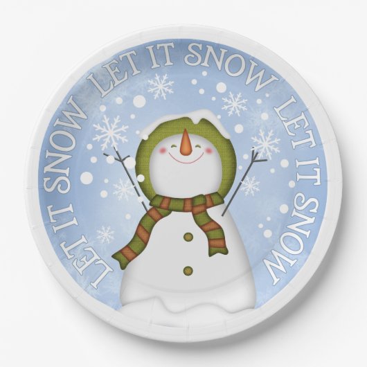 Assiettes En Carton Laisser la neige Plaques de papier Snowman (Devant)