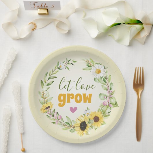 Assiettes En Carton Laisser l'amour grandir Fleur sauvage Fête des mar (Mariage)