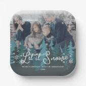 Assiettes En Carton Laisser neiger | Snowflakes Pine Tree Photo de Noë (Recto)