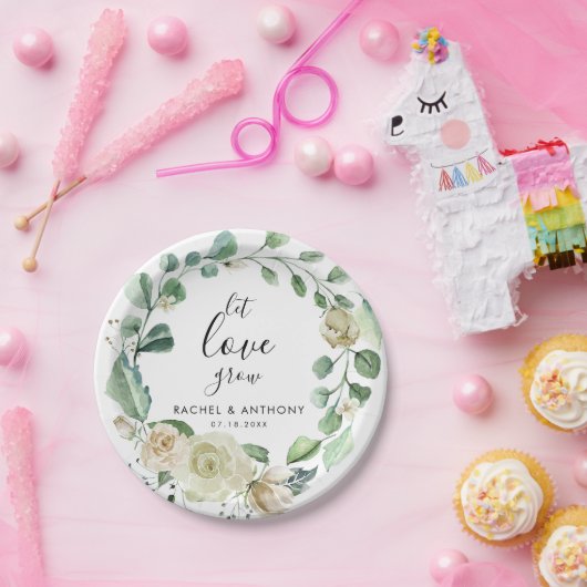 Assiettes En Carton Laissez l'amour grandir Boho Chic Mariage Floral W (Fête)