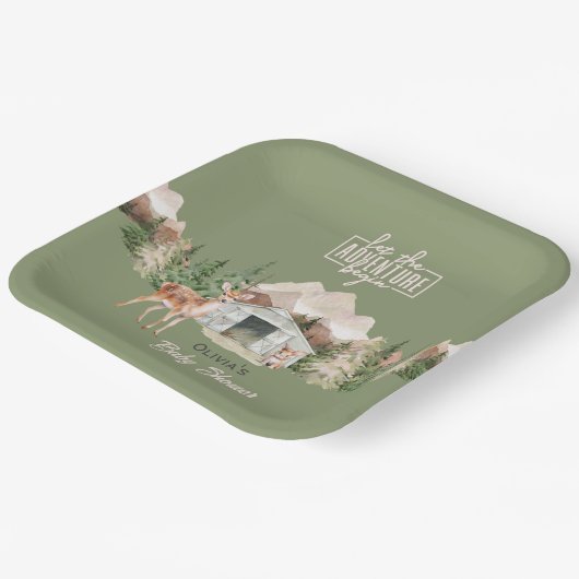 Assiettes En Carton Laissez l'aventure commencer le Baby shower Mounta (Angulaire)