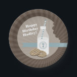 Assiettes En Carton Lait   Anniversaire de biscuits - bleu<br><div class="desc">La fête d'anniversaire plaque comporter une illustration de bouteille de lait et de biscuits rayés.</div>