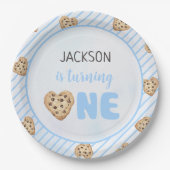 Assiettes En Carton Lait et biscuits Bleu 1er anniversaire (Devant)