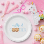 Assiettes En Carton Lait et biscuits bleu fête d'anniversaire (Fête)