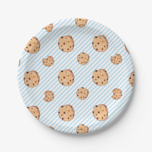 Assiettes En Carton Lait et biscuits Bleu Plaque papier d'anniversaire